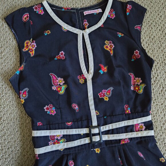 Cute Black Pin-up Wiggle Floral Dress Keyhole, Trollied Dolly, Size M - Picture 7 of 15